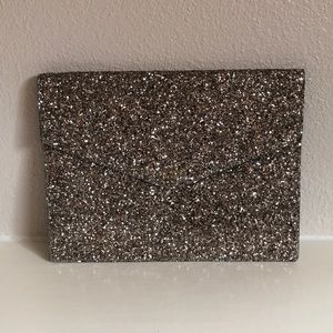 KATE SPADE glitter gunmetal clutch
